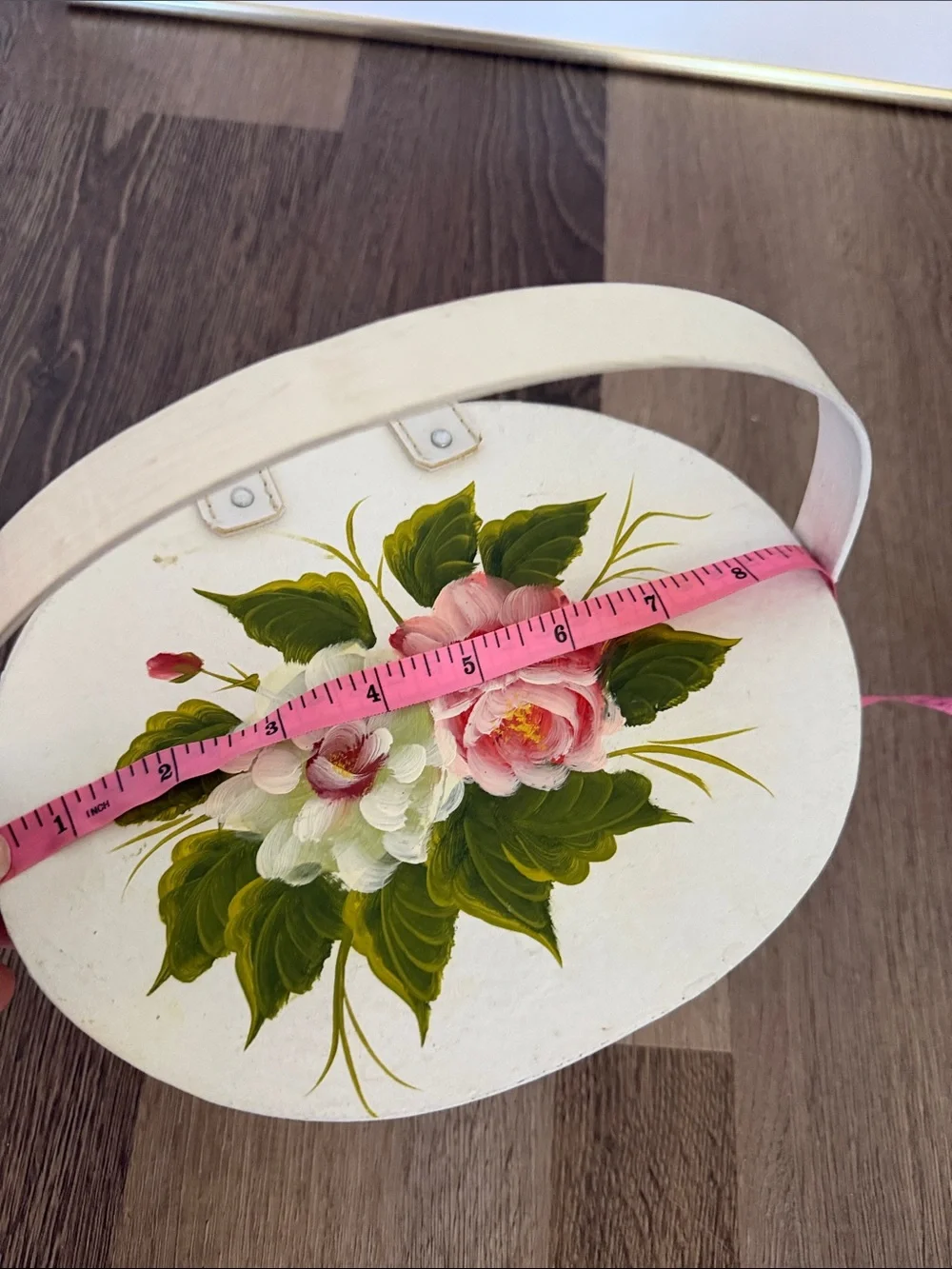 Cottagecore White Floral wooden Wicker Basket purse